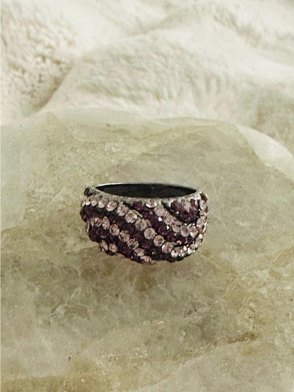 Elegant Purple Crystal Dome Ring - Women Jewelry - Size 8